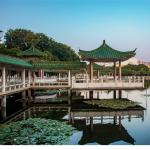 Green Glazed Roof Tile Quadrilateral Gazebo Pavilion With Corridor For Cooling for sale