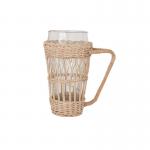 High End Coffee Tea Clear Water Cup Clear Glass Mug With Rattan Holder for sale