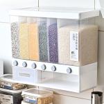 Transparent Wall Mounted 6 Grid Cereal Dispenser With Measuring Cup for sale