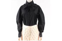 China Organic Cotton Tencel Twill Fabric 120gsm Black Blouse With Big Bow At Neck supplier