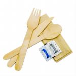 160 mm 100% biodegradable disposable natural wooden knife fork spoon napkin pepper with salt set for home and kitchen for sale