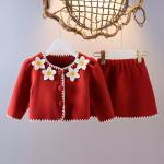14KG 1M Girl Matching Shirt And Skirt Set 2 Piece Shirt Dress Crochet Flower for sale