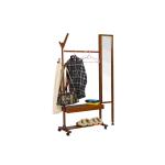 Movable Soild Wood Coat Coat Hanger Stand With Turning Mirror / Shelves
