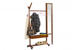 China Movable Soild Wood Coat Coat Hanger Stand With Turning Mirror / Shelves supplier