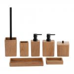 Wood Bathroom Accessories Set Square And Rectangular Shape With Black Pump Head Soap Dish Soap Dispenser Tumbler for sale