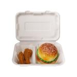 Customized Burger Box Biodegradable 2-Room Disposable Sugarcane Lunch Box Takeout Burger Box for sale