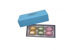 China Blue 6pcs Paper Macaron Packaging Box Kraft Paper With Plastic Inner Tray supplier