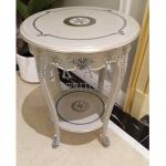 Classic Living Room Carved Gray Round Wooden Side Table for sale