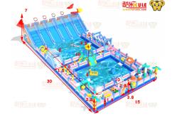 China Large Inflatable Water Fun Park Obstacles Around Two Big Pool 15*30*7m supplier