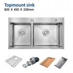 Topmount Stainless Steel Kitchen Sink Brushed 40 / 60 Double Bowl 18 Gauge 82x45 for sale