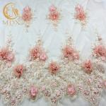 Pure Handmade Flower Blush Pink Lace Fabric MDX 135cm Width Embroidered for sale