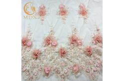 China Pure Handmade Flower Blush Pink Lace Fabric MDX 135cm Width Embroidered supplier