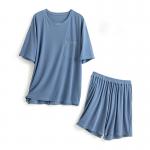 Silk XXL Mens Sleepwear Knitted 114cm Chest Blue Night Suit Loungewear Summer