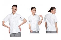 China Single Breasted Custom Work Shirts , White Short Sleeve Embroidered Chef Coats supplier