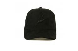 China custom-made 3D embroidery 5 panel suede trucker cap with plastic buckle supplier