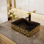 Electroplate Golden Square Ceramic Basin Table Top For Cabinet for sale