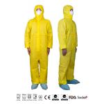 China Type 3B Yellow Disposable PP PE Protective Coverall With Hood Anti Static Pass EN14126 for sale