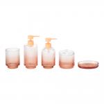 Easy To Clean Bathroom Accessories Set Ombre Orange Color Round Shape with Ribbed Vertical Stripe Glass Soap Dispenser for sale