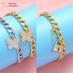 Butterfly Charm Bracelet Stainless Steel Jewelry Key Lock Pendant Gold Plated for sale