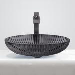 Transparent Black Glass Vessel Basins With Pop Up Drain 1.77 Inch Size Bathroom Cabinet Sink for sale