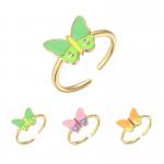 CZ Zircon 18k Gold Jewelry OEM Enamel Oil Dripping Butterfly Couple Rings for sale
