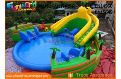China 0.9mm PVC Tarpaulin Inflatable Water Parks , Large Dinosaur Swimming Pool And Slides supplier