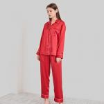 Luxury Sleep Wear Long Sleeve Silk Pajama Set Women Pajamas Silk Two Pieces for sale