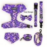 Custom Print Pattern Designer Soft Padded Dog Harness Set with Adjustable Vest Collar Leash and Bow Bandana in Various Colors for sale