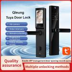 Qleung Video Calling Camera Wifi Fingerprint Code Key Card Tuya Door Lock for Home Hotel for sale