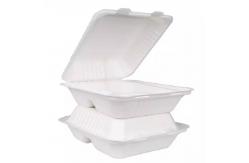 China Biodegradable Eco Friendly 3 Compartment Bagasse Clamshell Containers 8 10 Inch supplier
