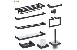 China Hotel Bathroom Hardware Sets Black Wall Mounted Polished Mirror supplier