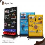 Customized Pop Pos Display Standing Pegboard Metal Display Stands With Wheels