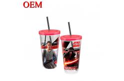 China Supplier High Quality Customized Marvel Double Walled Plastic Travel Cup With Straw supplier