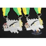 Maration Racking Enamel Medals , Custom Sports Medals With Yellow Green Ribbon for sale