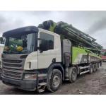 Used 2018 Zoomlion 63m concrete pump truck with Scania chassis, showing discounted price for sale for sale