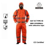 China CE Certified Cat III Type 5/6 SMS Coverall with reflective tape manufacturer