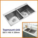 Topmount Stainless Steel Kitchen Sink 50 / 50 Double Bowl 18 Gauge 82x45 for sale