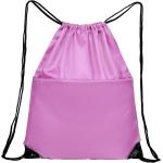 210D Nylon Foldable Sports Gym Drawstring Tote Bag pack Sack W Zipper Side Pocket For Men Women Pink for sale