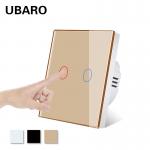 Single Live Wire Touch Light Switch Gold Tempered Glass Panel Smart Light Switch 60Hz for sale