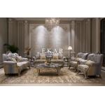 Antique Frame Chesterfield Carved Wood And Leather Sofa Set for sale