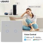 EU/UK Standard 2Gang Tuya Smart WI-FI Switch For Alexa Alice Voice And App Control Grey Tempered Glass Panel for sale