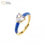 Enamel Heart Diamond Rings , Opening Adjustable Zircon Love Heart Band Ring