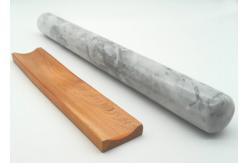 China Grey Solid Marble Rolling Pin 39 x 4cm Moisture Resistant With Wood Base supplier