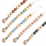 Baby Feeding Silicone Pacifier Holder 20mm Beads Wooden Pacifier Clips for sale