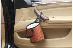 China Mini Brown Leather Waste Bin , Car Garbage Bin Custom Logo 15 * 15 * 17CM supplier
