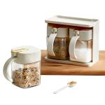 Durable 2 Grids Clear  Condiments Glass Container Pots Set With Handle And Spoon for sale