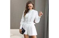 China Button Down Shorts And Blouse Set Long Puff Sleeve OEM Service supplier