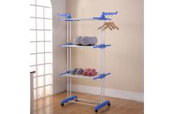 China 3 Tier Foldable Laundry Rack Movable With Wheels And Hooks supplier