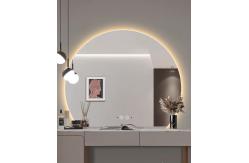 China Hotel Bathroom Vanity Wall Half Round Mirror Customized Led Backlit Defogger supplier