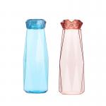 Transparent Glass Drinking Water Bottles , Glass Sports Bottle With Diamond Lid for sale